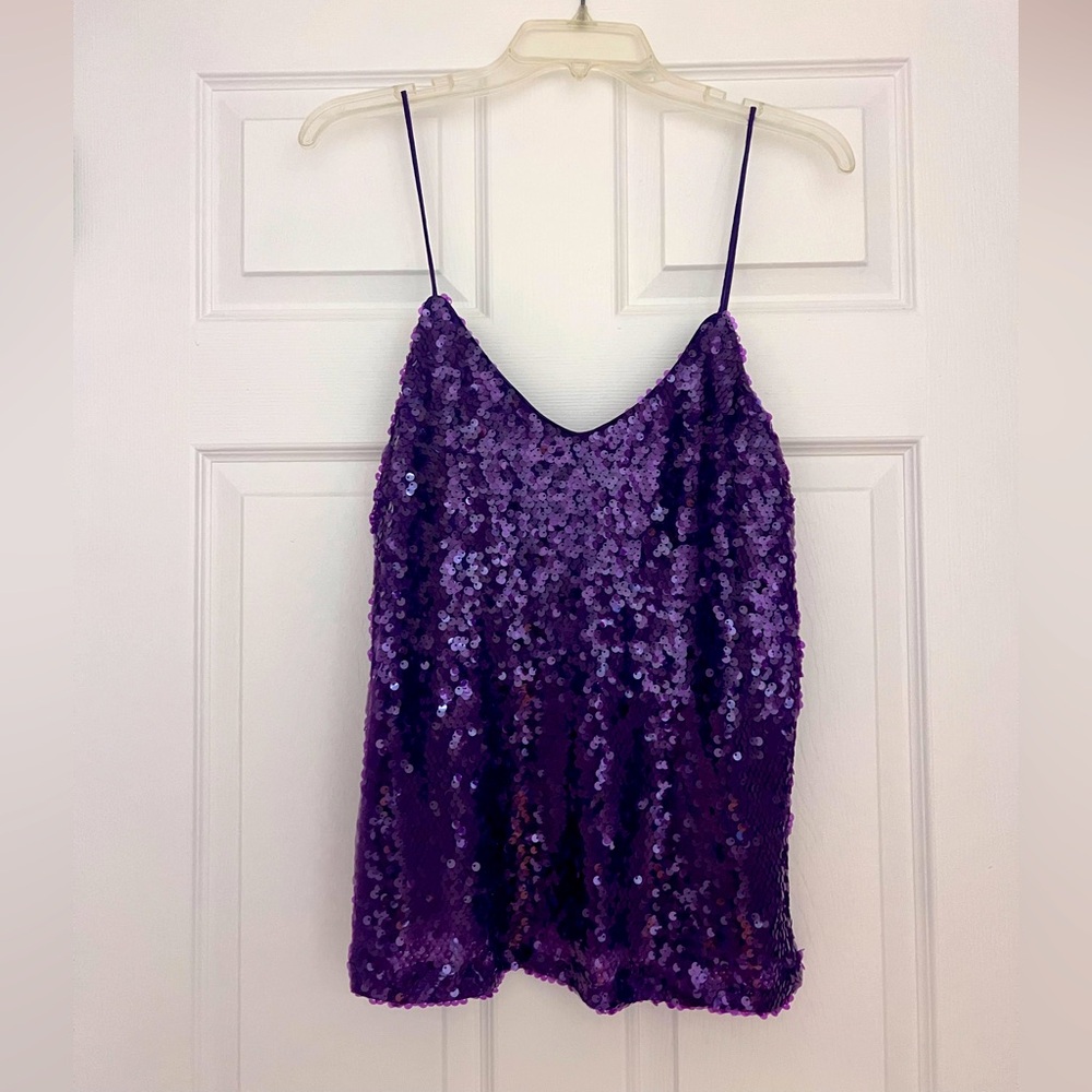 Purple sequin spaghetti strap top.